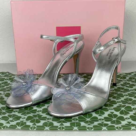 Kate Spade Giulia Sandals Metallic Heels New - Picture 5 of 8